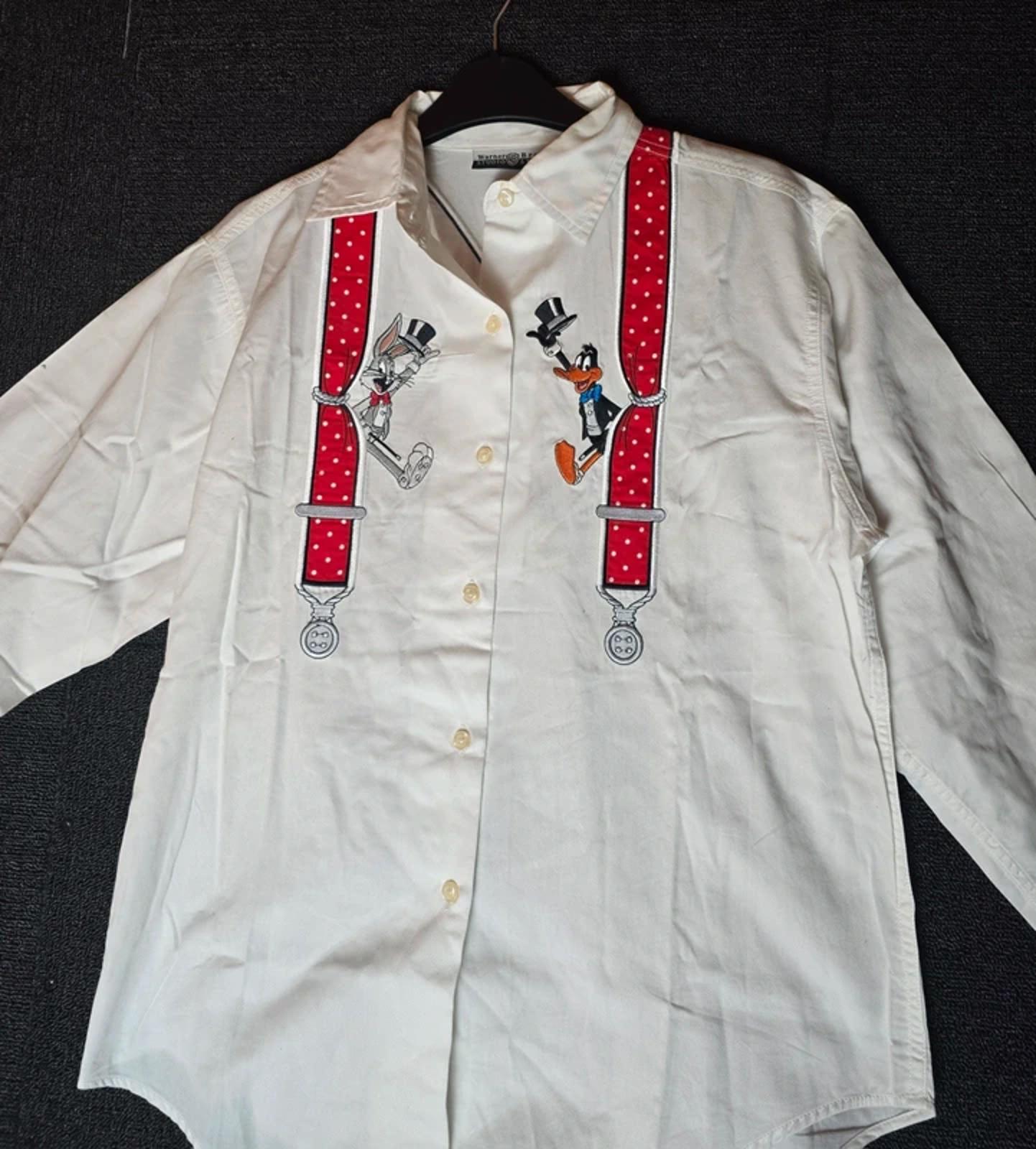 Vtg 90s Warner Bros Studio Store Looney Tunes Embroidered Shirt Small BugsBunny