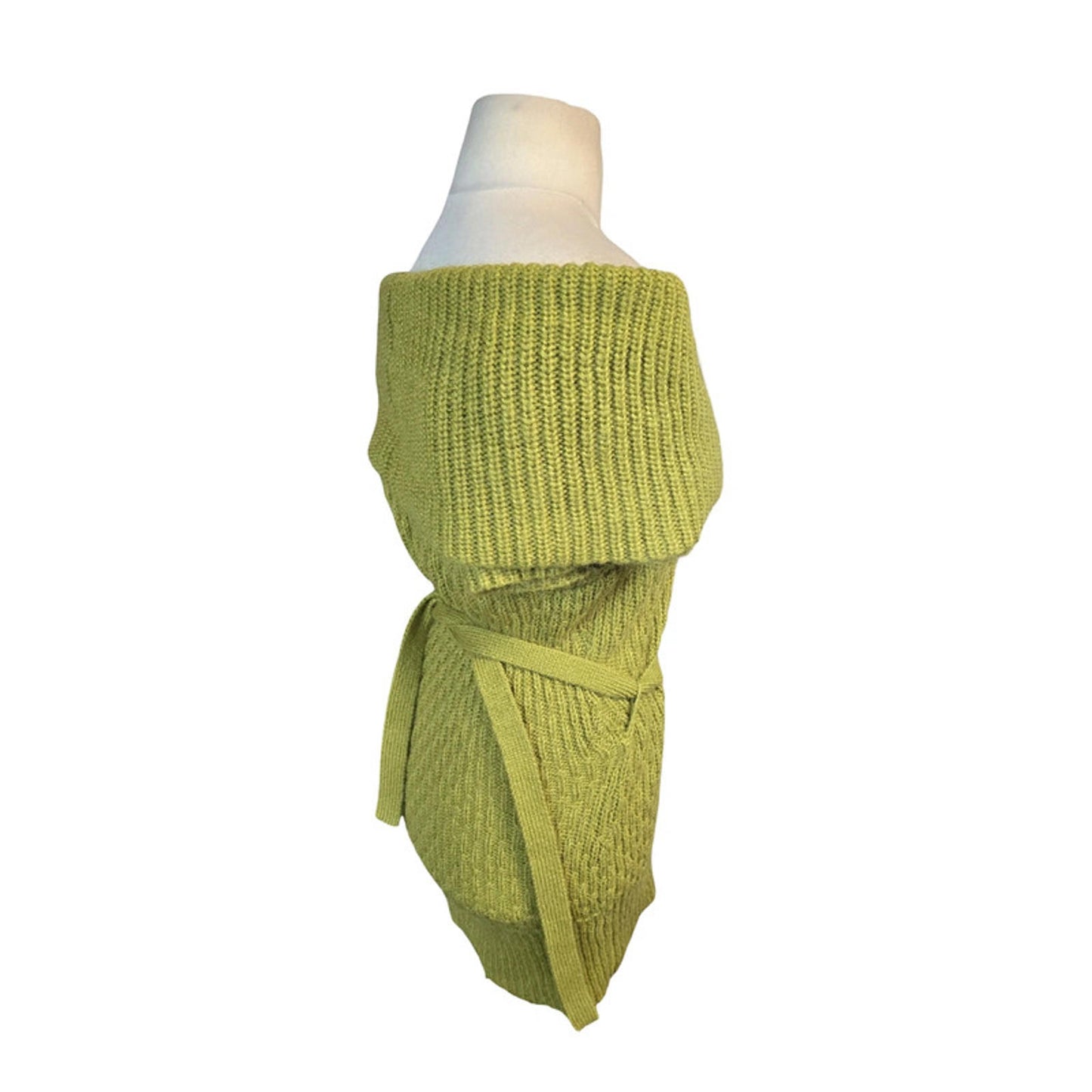 Wallis Off Shoulder Knit Jumper Green Size 10 Belted Cosy Layering