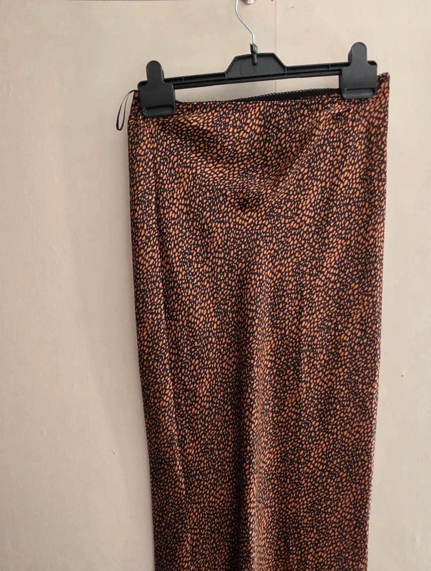 Topshop Brown & Black Animal Print Silky Midi Slip Skirt Size 10