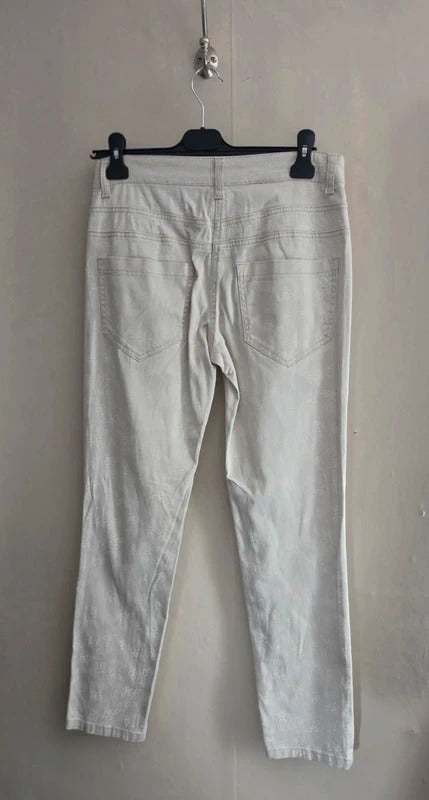 Ashley Brooke Off-White Floral Slim Leg Button Fly Jeans Size 10