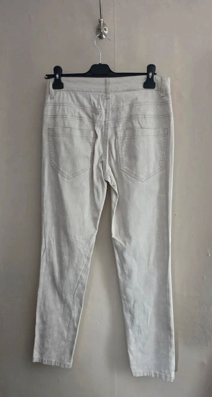 Ashley Brooke Off-White Floral Slim Leg Button Fly Jeans Size 10