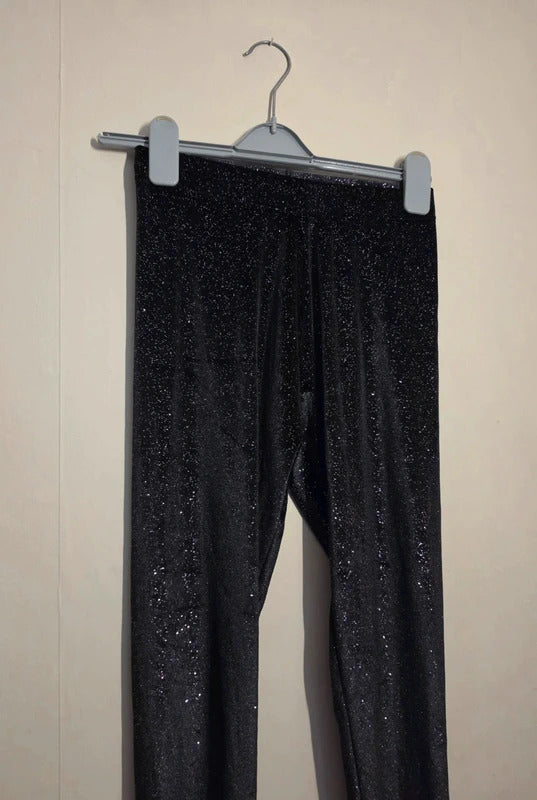 Nutmeg Girls Black & Silver Glitter Velvet Leggings Age 12–13 Years