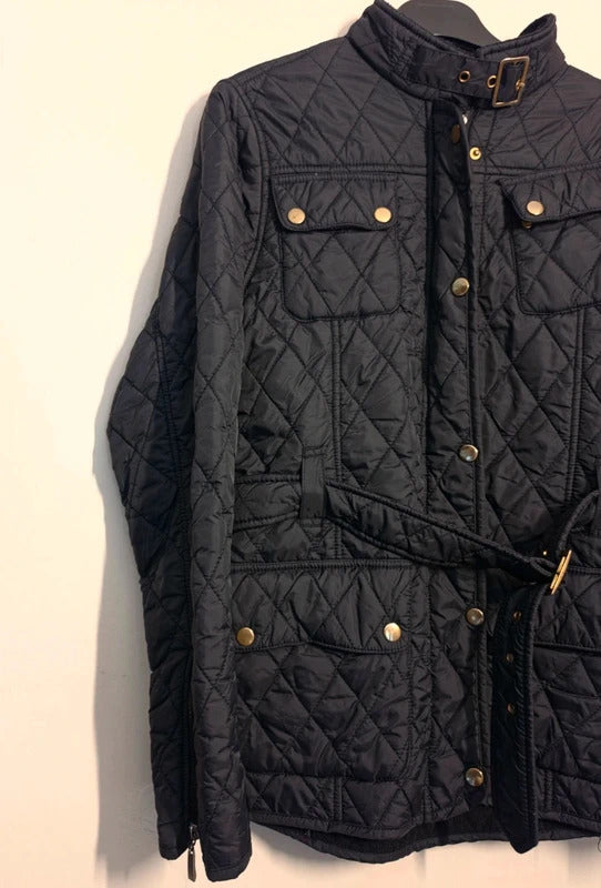 FieldFox Black Quilted Belted Country Jacket with Fleece Lining – Size Medium
