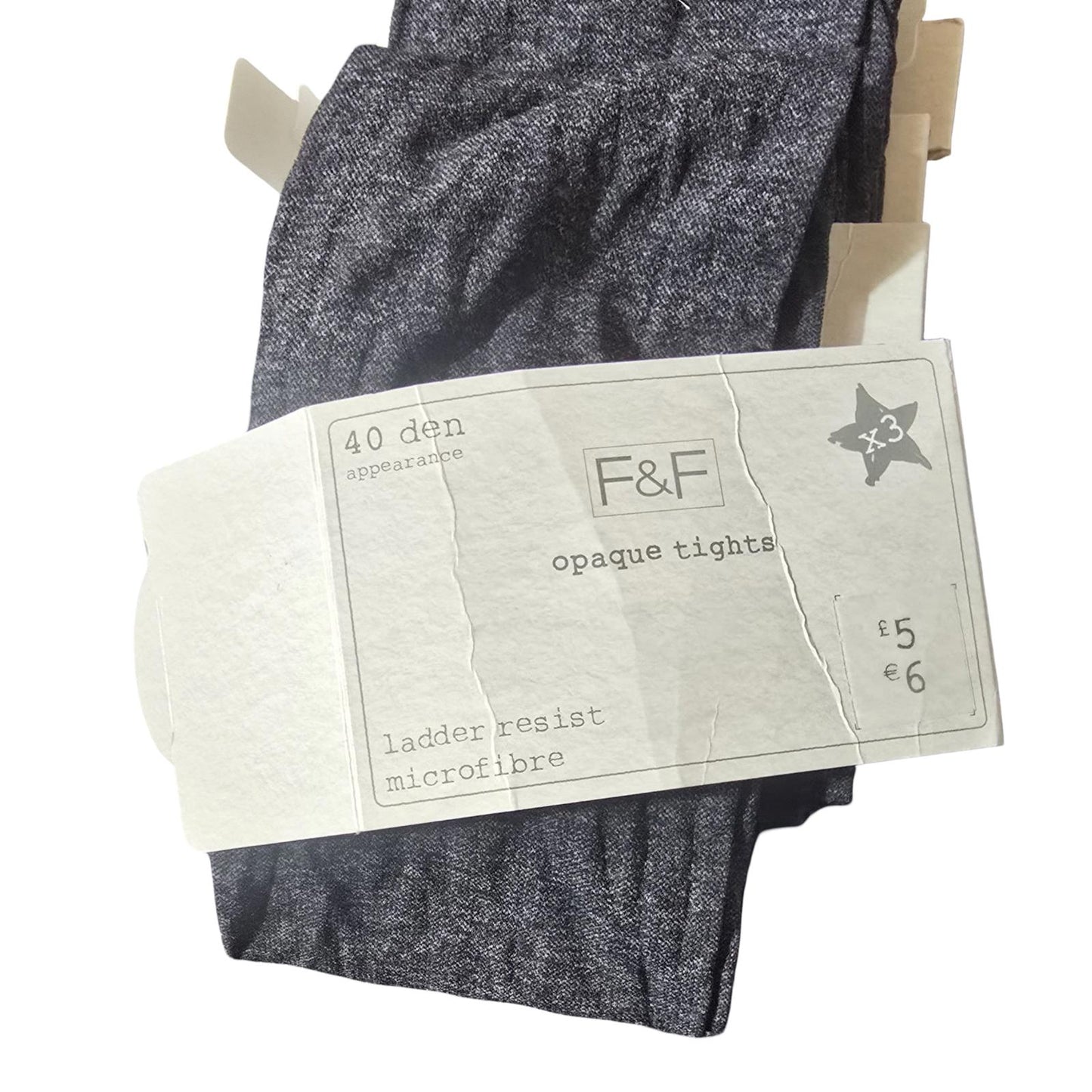 F&F Grey Opaque Tights  Ladder-Resist  Girls 11–12 Years 40 Den 2 Pack