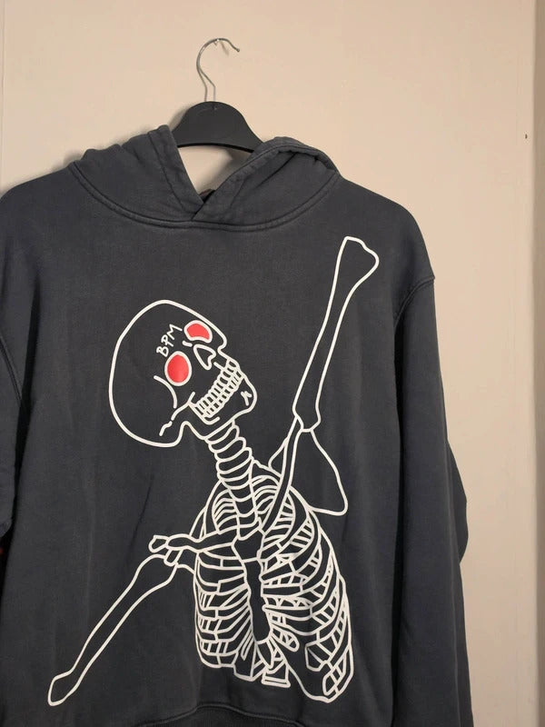 Broken Planet Market Dark Grey Skeleton Graphic Hoodie Mens XS Cotton Streetwear