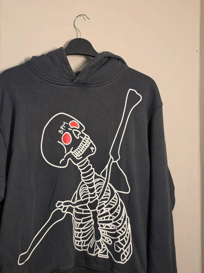 Broken Planet Market Dark Grey Skeleton Graphic Hoodie Mens XS Cotton Streetwear