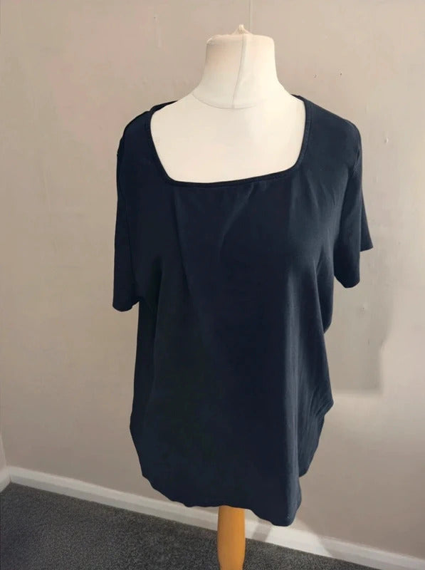 Bonmarche Black Square Neck Short-Sleeved T-Shirt Size 24