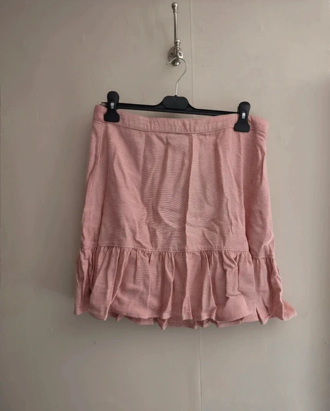 Matalan Pink & Red Flared Linen Blend Mini Knee Length Skirt Size 14