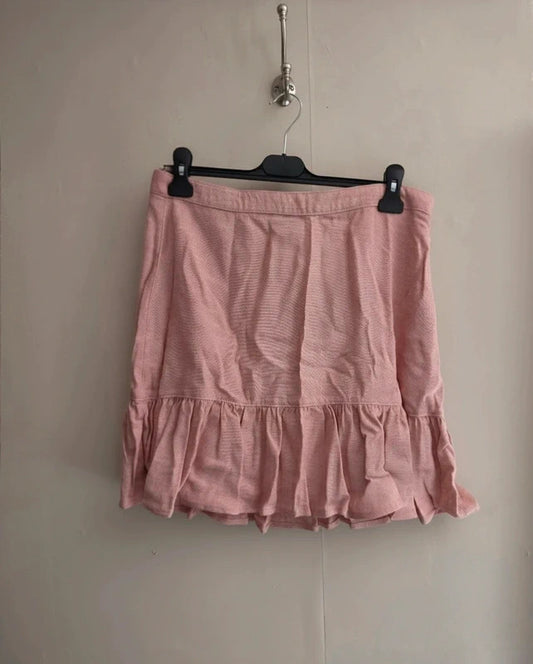 Matalan Pink & Red Flared Linen Blend Mini Knee Length Skirt Size 14