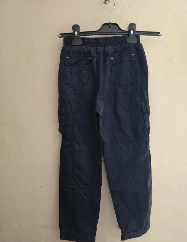 Vroom Vroom Boys Navy Blue Cotton Elasticated Drawstring Cargo Trousers Age 6-7 Years