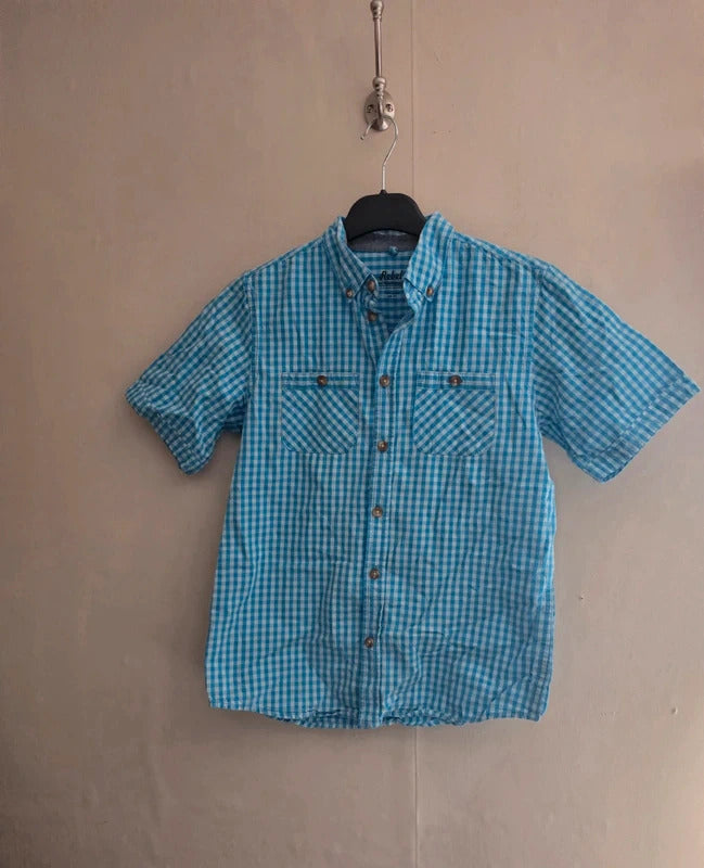 Primark Rebel Boys Blue & White Gingham Checked Short Sleeve Shirt – 10–11 Years