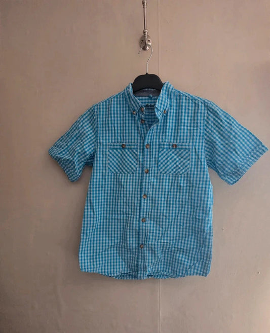 Primark Rebel Boys Blue & White Gingham Checked Short Sleeve Shirt – 10–11 Years