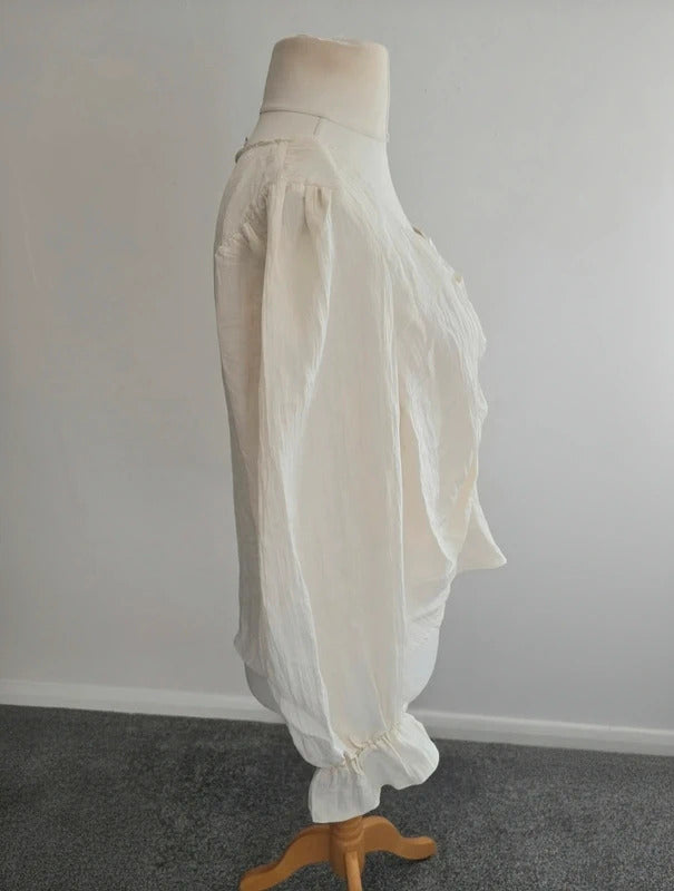 Aware White Ruched Front Blouse  XL Size 16-18 Long Sleeve Frill Cuff Top NWT