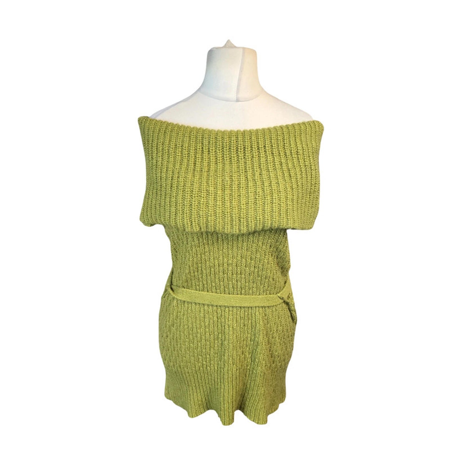 Wallis Off Shoulder Knit Jumper Green Size 10 Belted Cosy Layering