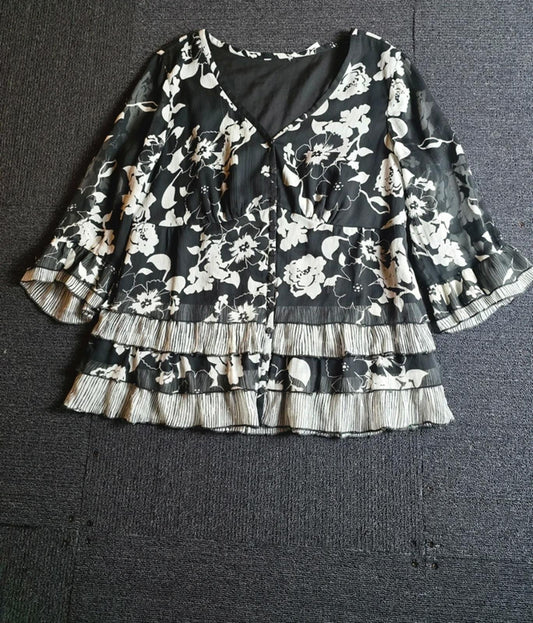 Per Una Blouse Black & White Size 16 Frilly Smart Causal