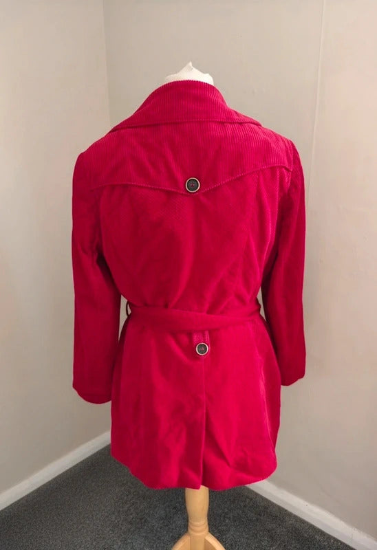 Per Una Marks & Spencer Red Corduroy Belted Jacket Size 16