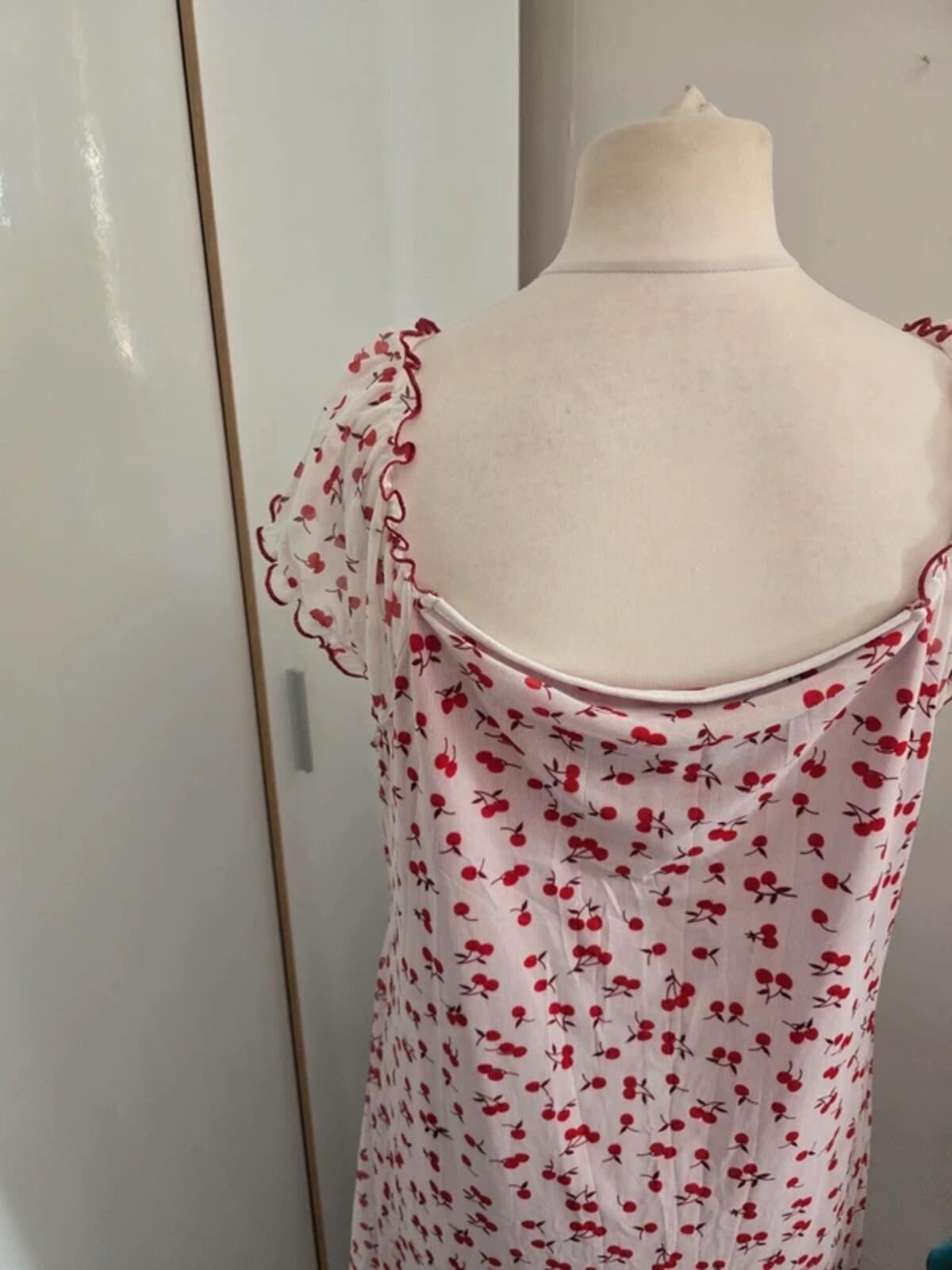 Romwe White & Red Cherry Print Lace V-Neck Dress Size 2XL Size 20