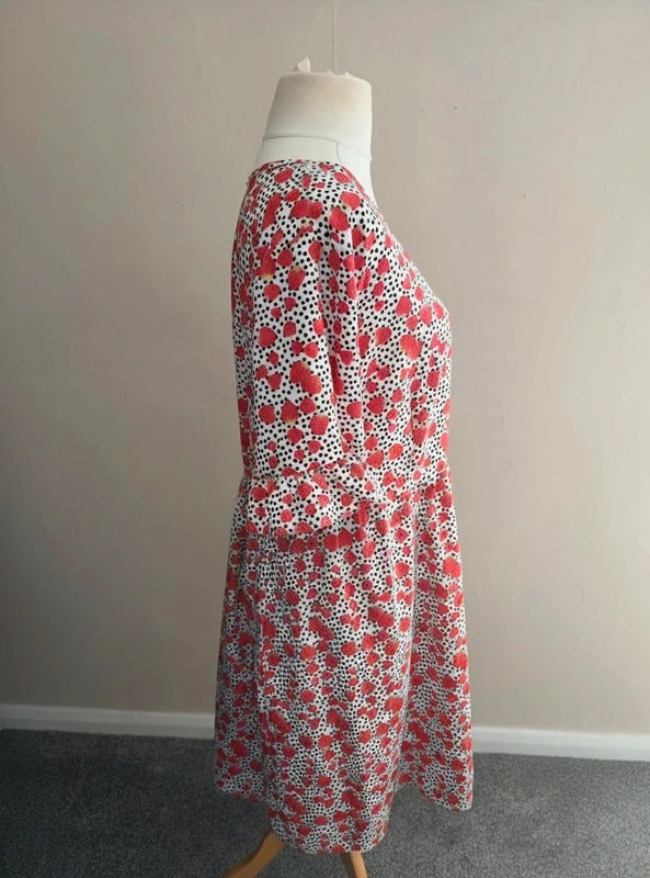 Shein Curve Red, White & Black Strawberry & Polka Dot Smock Dress 1XL Size 16-18
