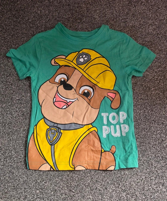 Primark Boys Emerald Green PAW Patrol Rubble "Top Pup" T-Shirt Age 4-5 Years