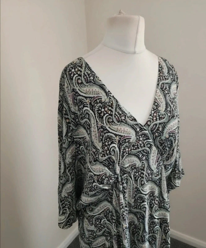 FatFace "Copper & Black" Green Multi Patterned Midi Dress Size 24