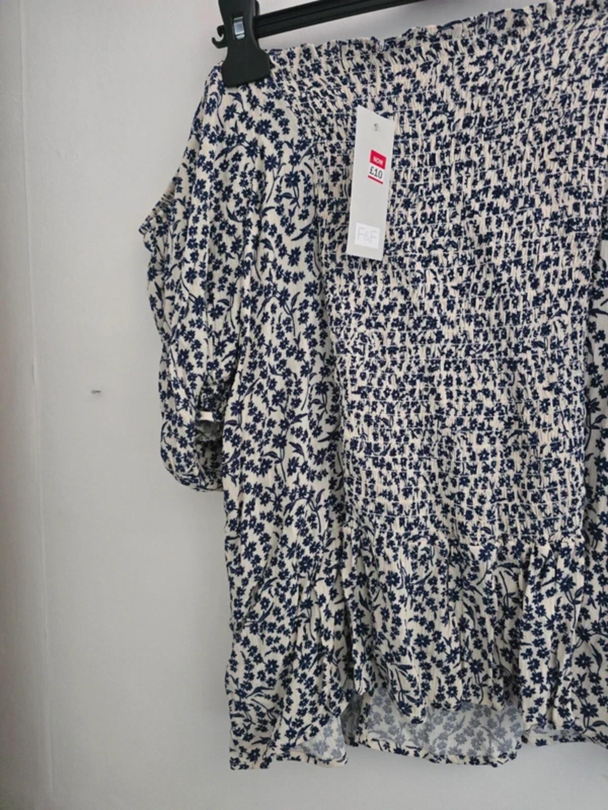 F&F Cream & Navy Floral Off-The-Shoulder Top Size 18