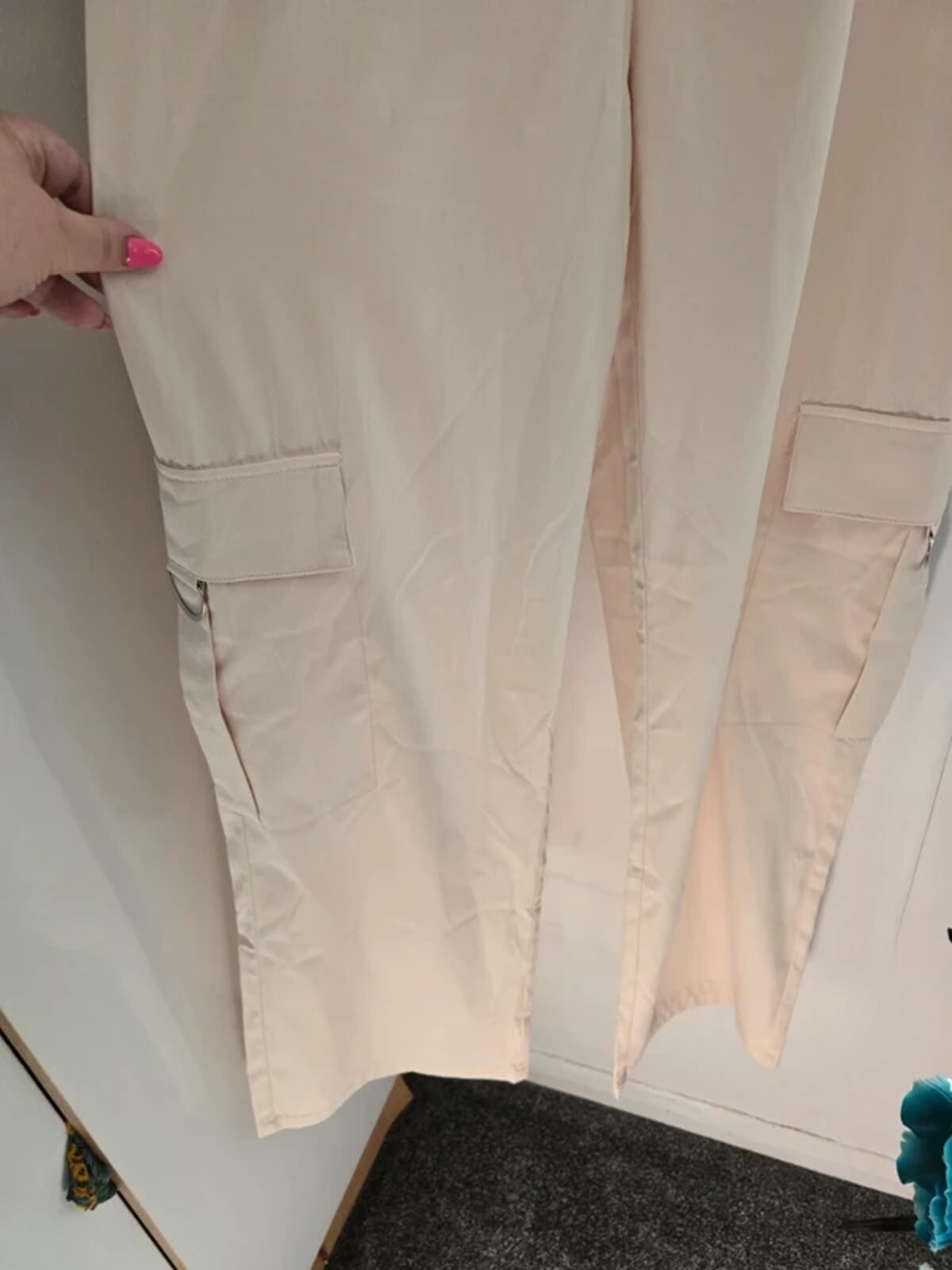 PrettyLittleThing Cream Bandeau Corset Cargo Jumpsuit Size 12
