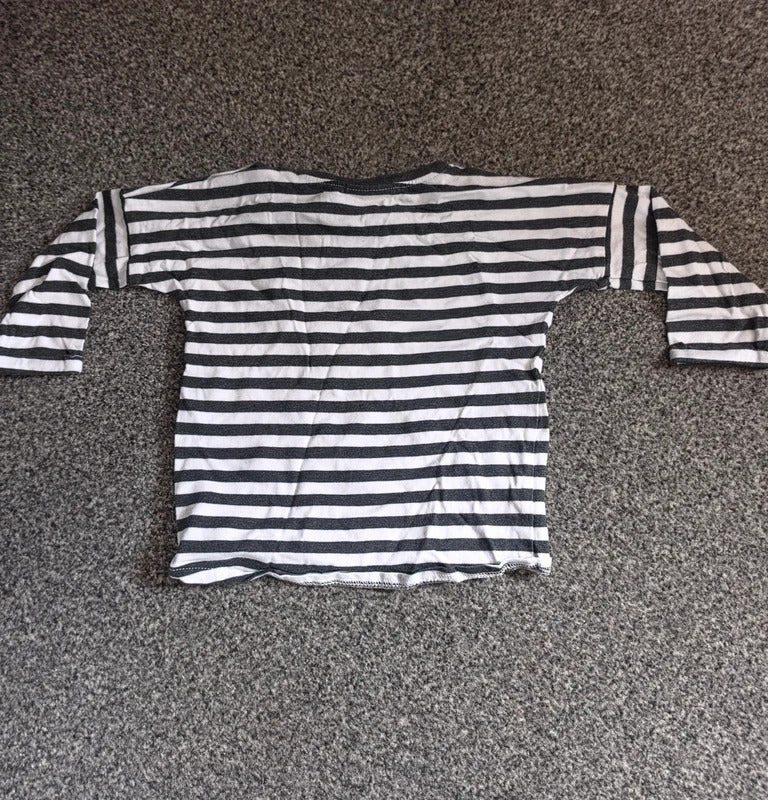 Next Baby Boys Black & White Striped Bear Long Sleeve Top – 6–9 Months
