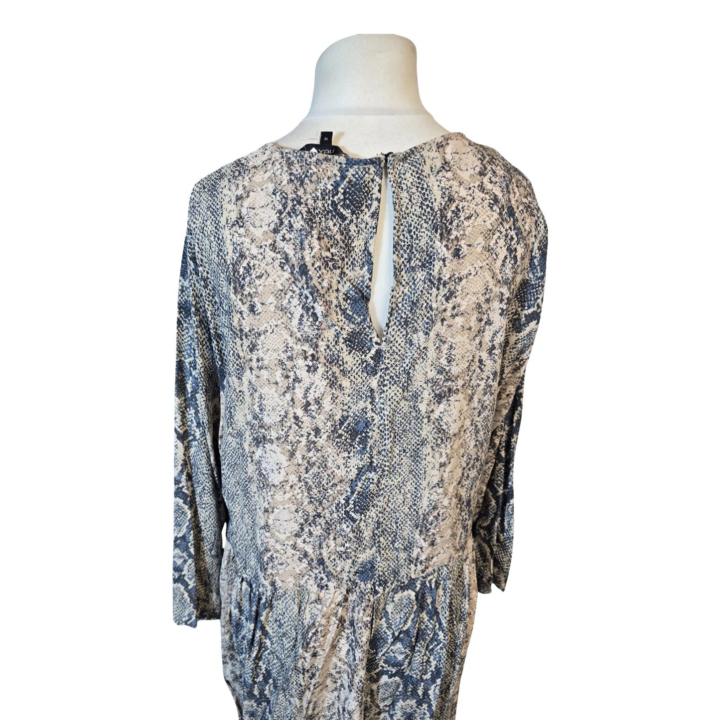 Next Beige & Blue Snakeskin Print Midi/Maxi Dress – Size 16 – 100% Viscose