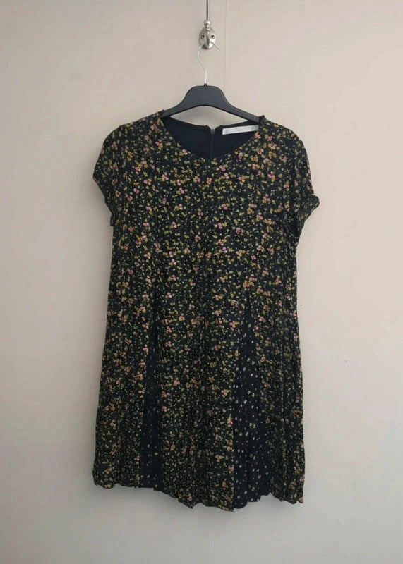 Zara Black Multicoloured Floral Wide Flared Leg Playsuit Large Size 12