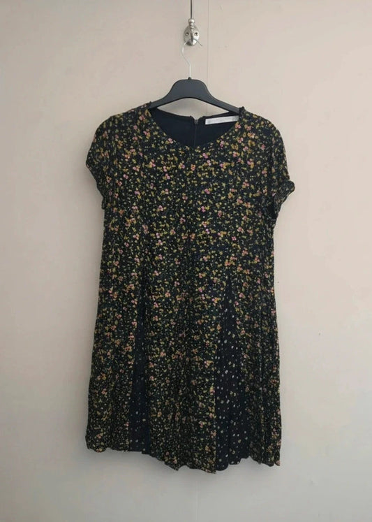 Zara Black Multicoloured Floral Wide Flared Leg Playsuit Large Size 12