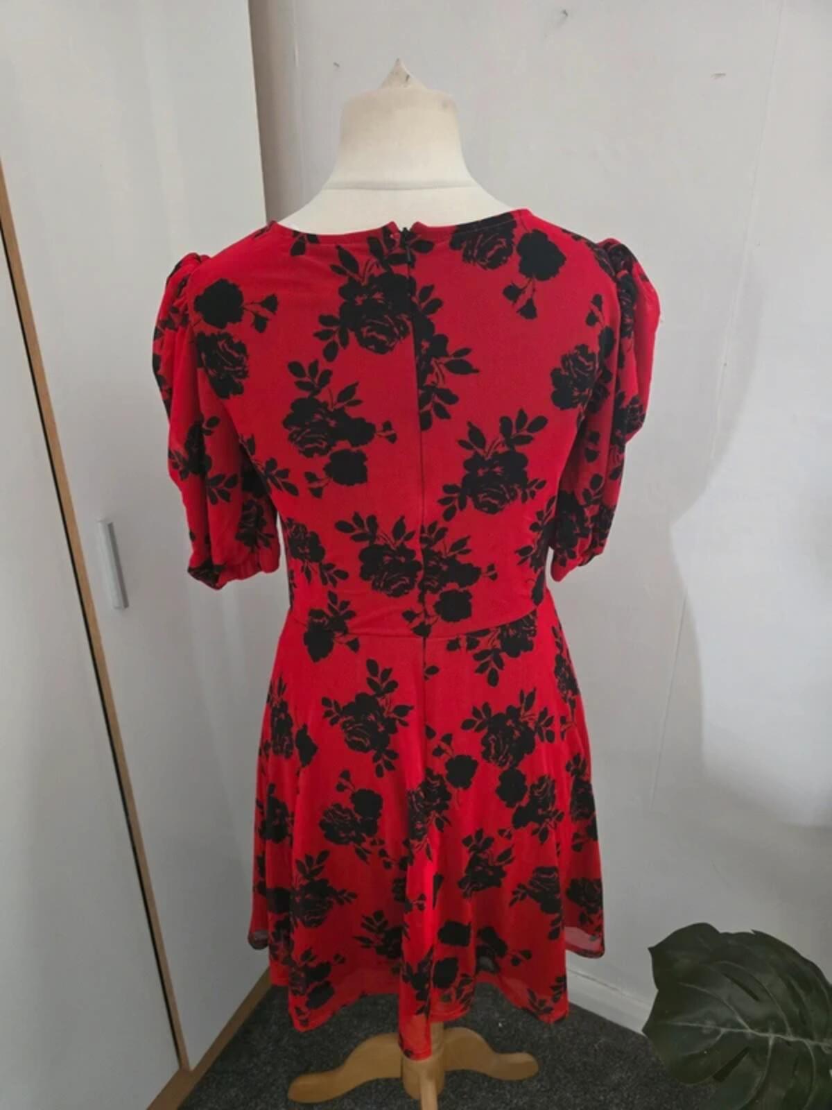 Collusion Red & Black Floral Ruched Mini Dress Size 12