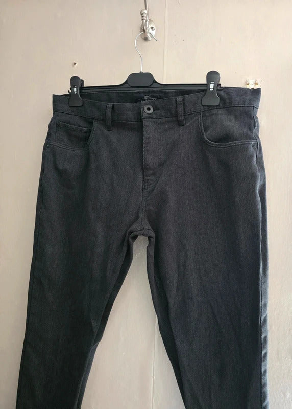 Next Signature Men's Black Cotton Blend Straight Leg Trousers Size 36S