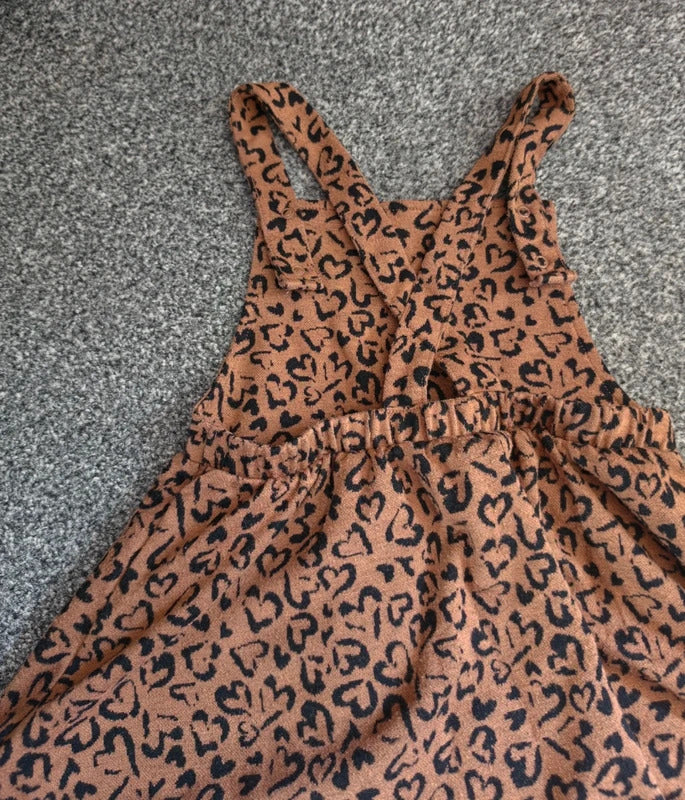George Girls Brown & Black Heart Print Pinafore Dress – Age 3–4 Years