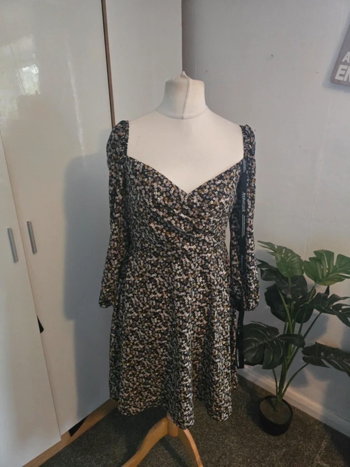 NWT Anotherlook Black & Beige Off The Shoulder Flared Dress Size 12