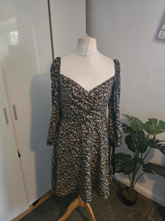 NWT Anotherlook Black & Beige Off The Shoulder Flared Dress Size 12