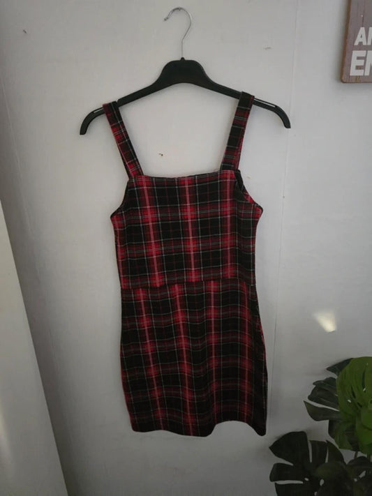 New Look Girls Red & Black Check Pinafore Dress Age 12-13 Years