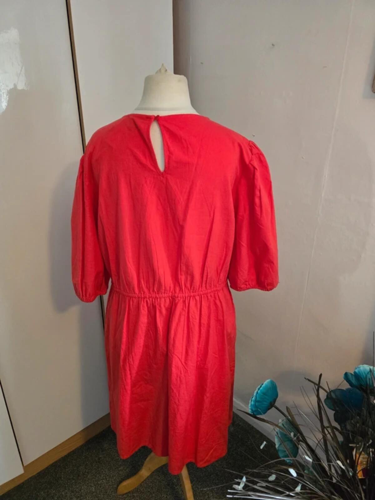 Primark Red Cotton Linen Blend Cut Out Dress Size 20 NWT