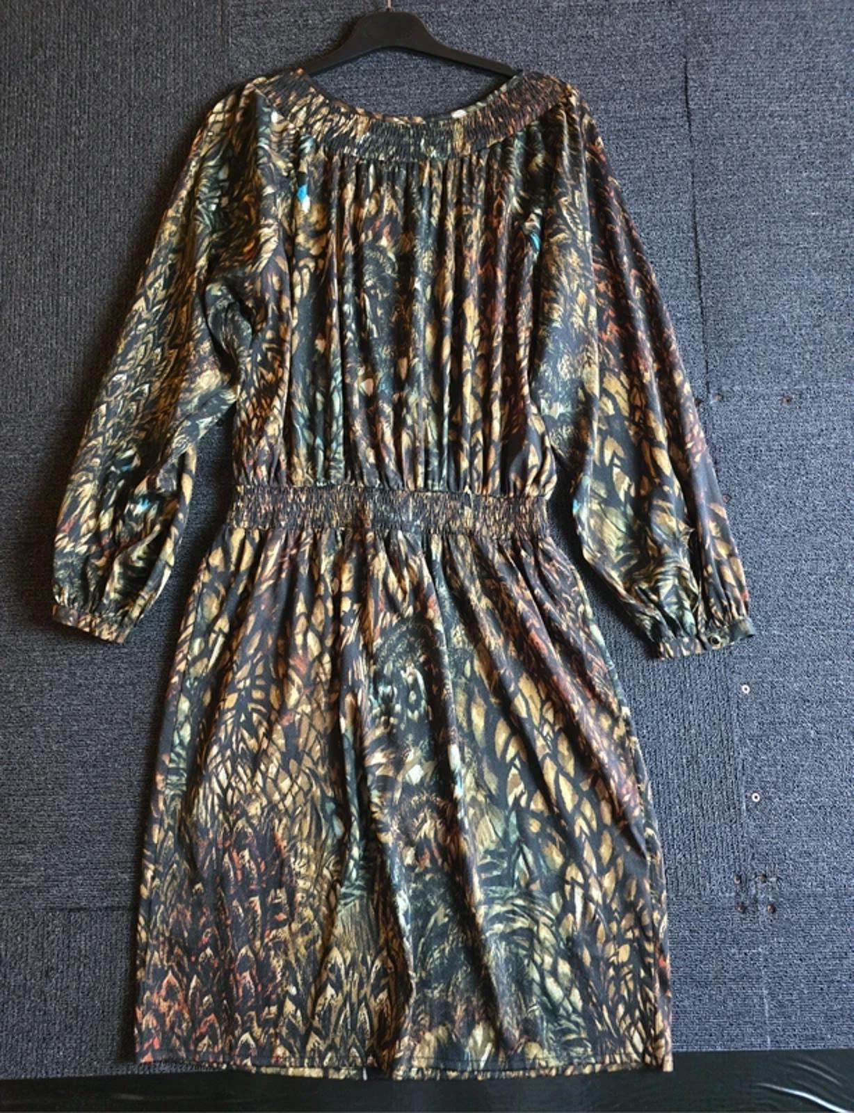 Laura Ashley Black Brown Blue Patterned Dress UK Size 14 Elasticated Waist