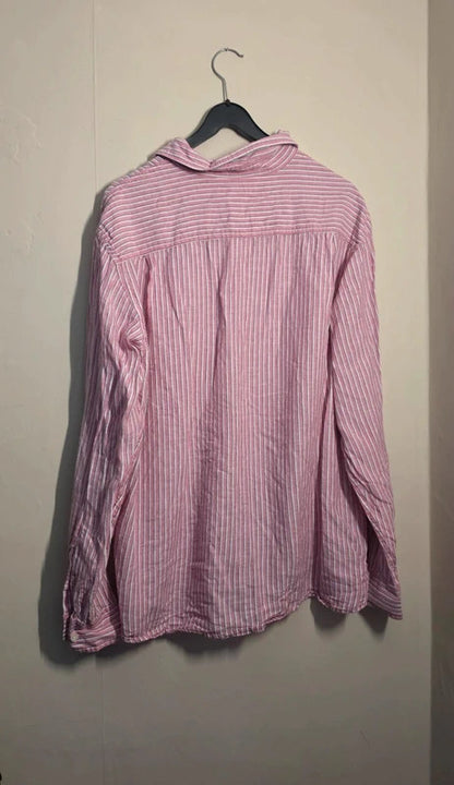 Men's M&S Blue Harbour Pink White Striped Linen Cotton Shirt Size XL
