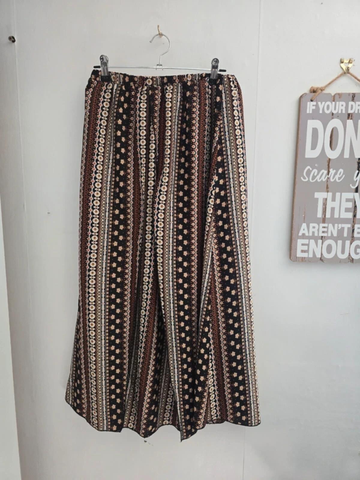 Shein Brown & Beige Patterned Layered Modest Wrap Midi Skirt S Size 8-10