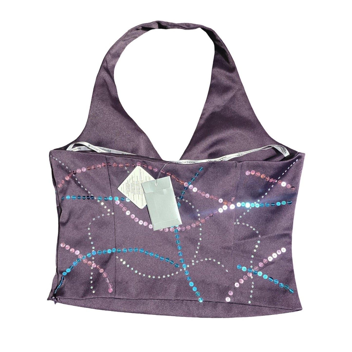 Y2K Warehouse Purple Sequin Co-Ord Set Halterneck Top A-Line Skirt  NWT  Size 12