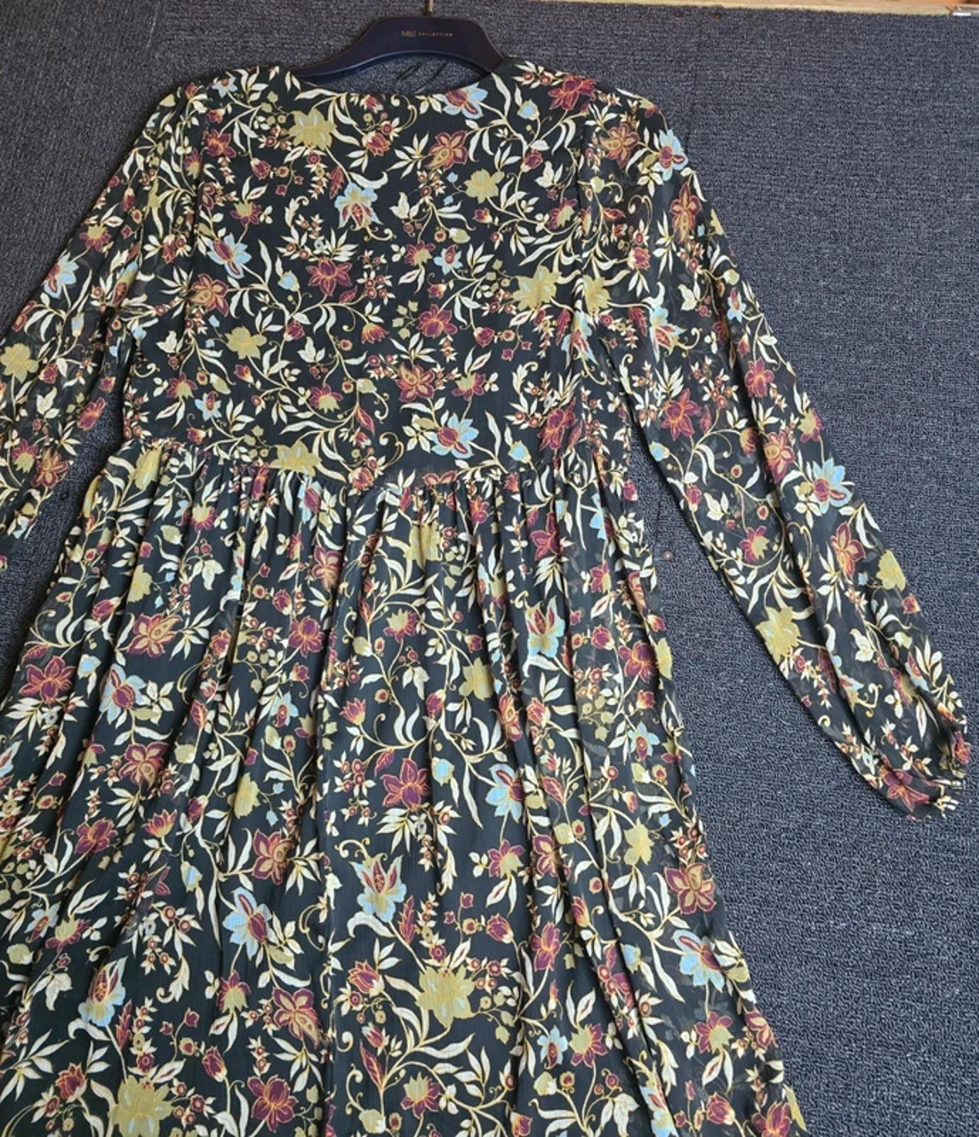 Bonmarché Floral Midi Dress Black Multi Colour Size 12 Long Sleeve