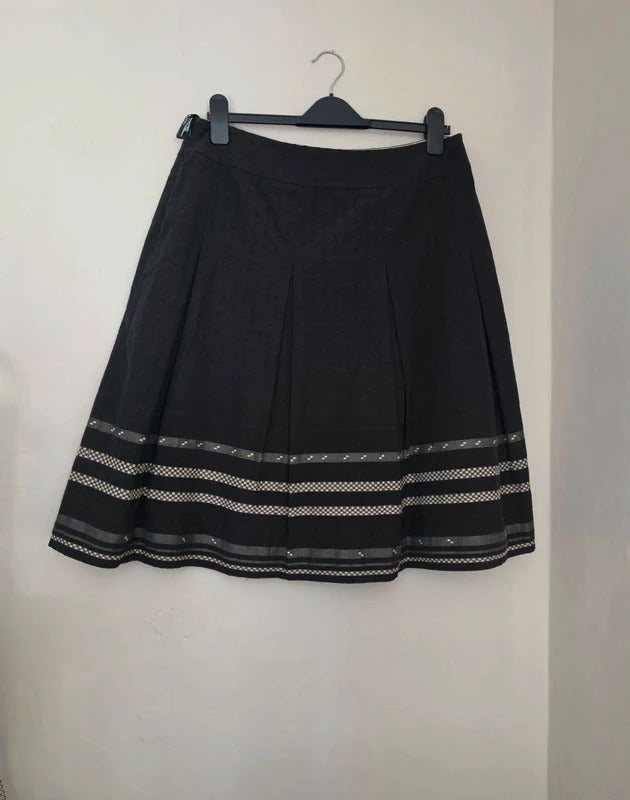 Planet Women's Black & Beige Textured Pleated A-Line Midi Skirt Size 12