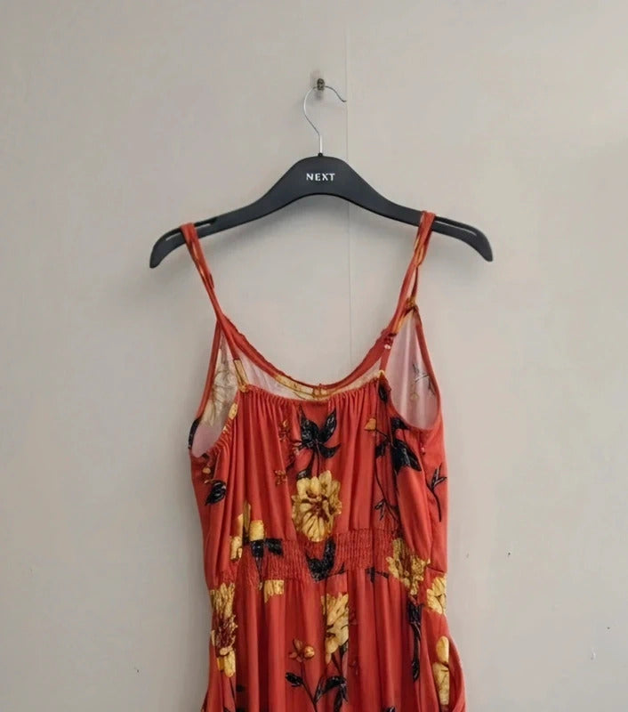 Bobbie Brooks Orange Floral Cropped Jumpsuit Med Size 12-14