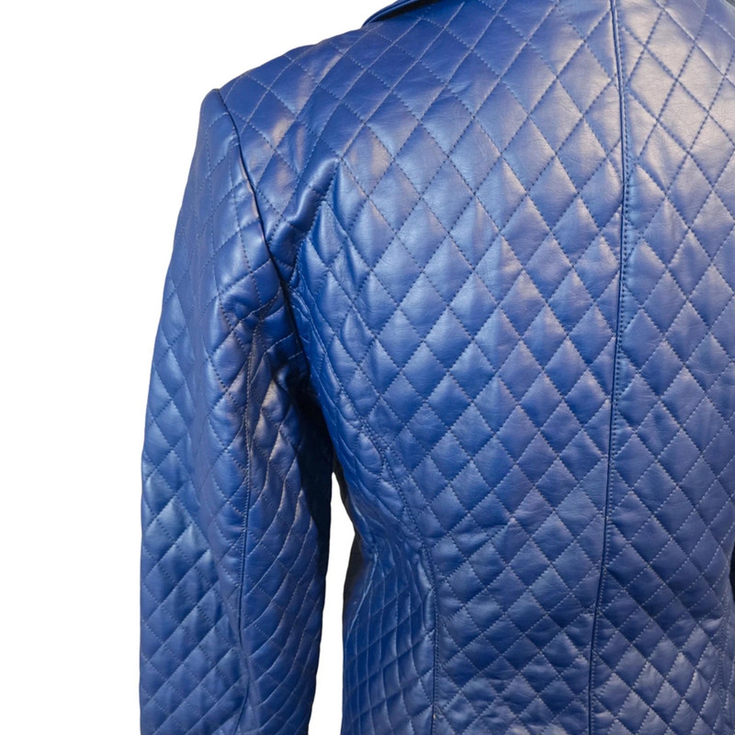 Dennis Basso Quilted Faux Leather Jacket Blue Size 8/10 Mid Length Zip Up