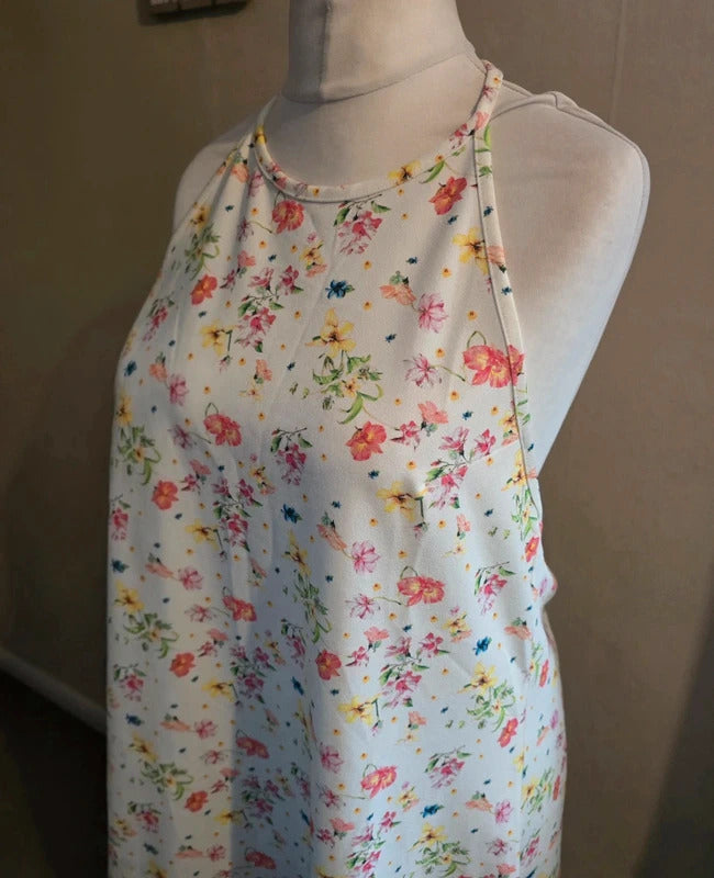 Mango White & Multicoloured Floral Open Back Sleeveless Mini Dress M  10-12 NWT