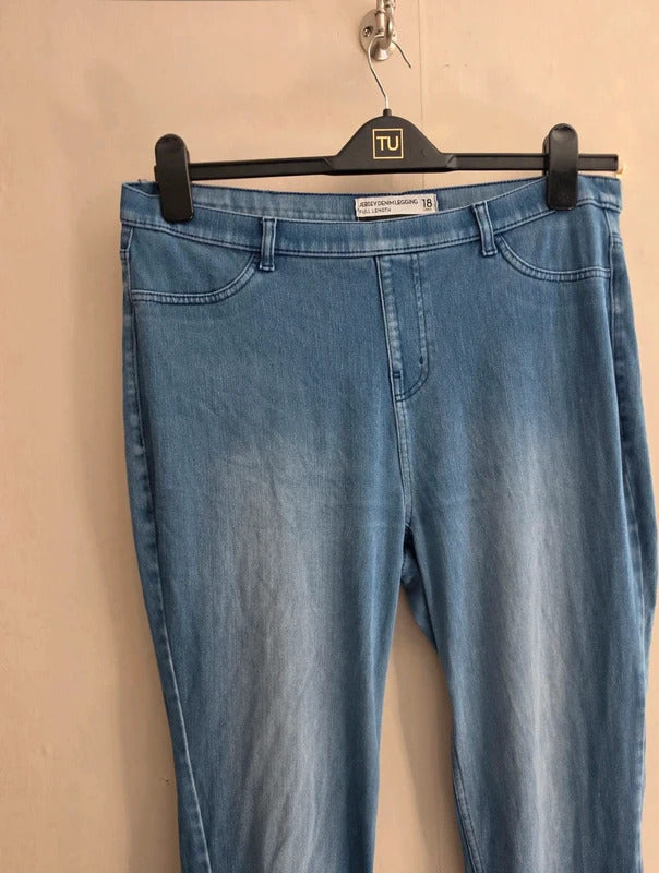 Light Blue High-Waisted Skinny Leg Stretchy Jeggings Size 18 Long