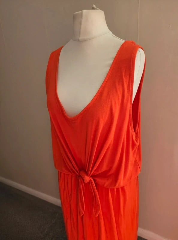 Primark Vibrant Orange Knot-Front Sleeveless Midi Dress Size 20