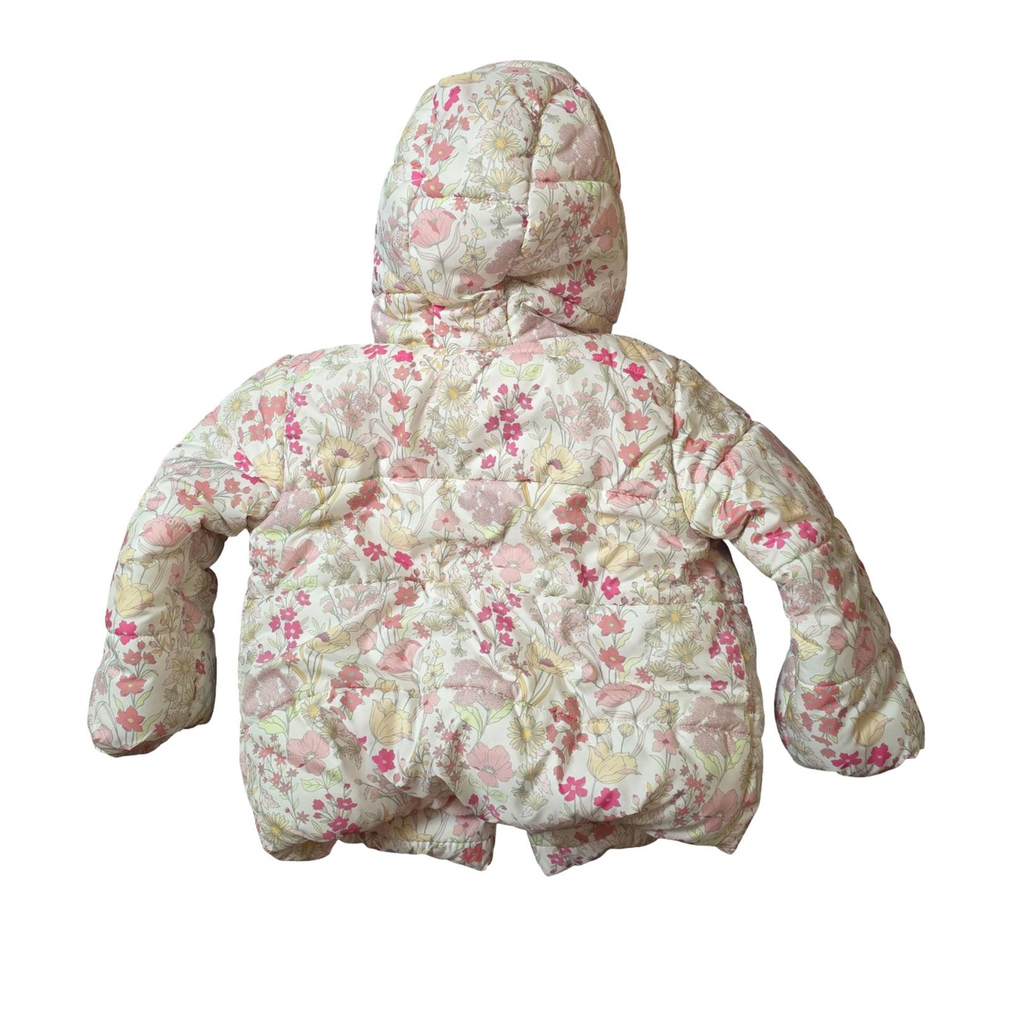 Nutmeg Girls Floral Puffer Coat – 18–24 Months – Hooded & Fleece Lined