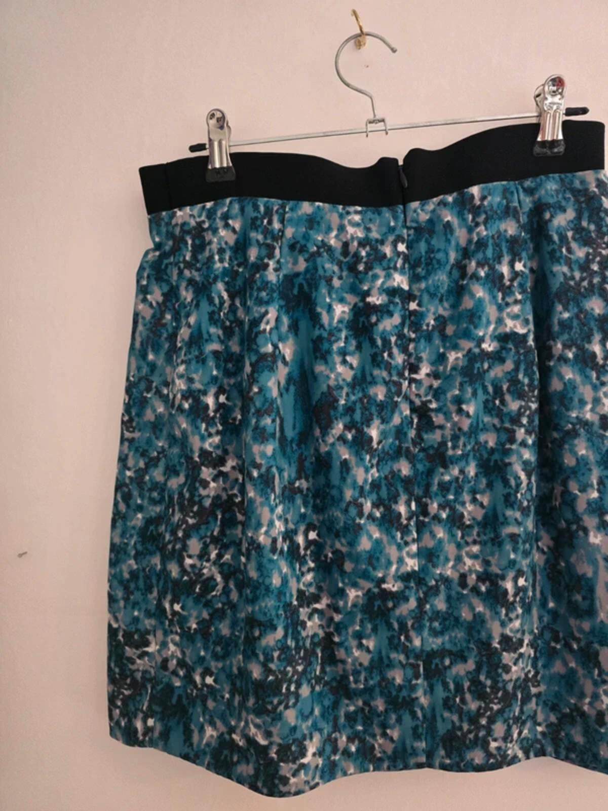 COS Blue & Grey Abstract Print Wrap Frill Mini Skirt Size 8